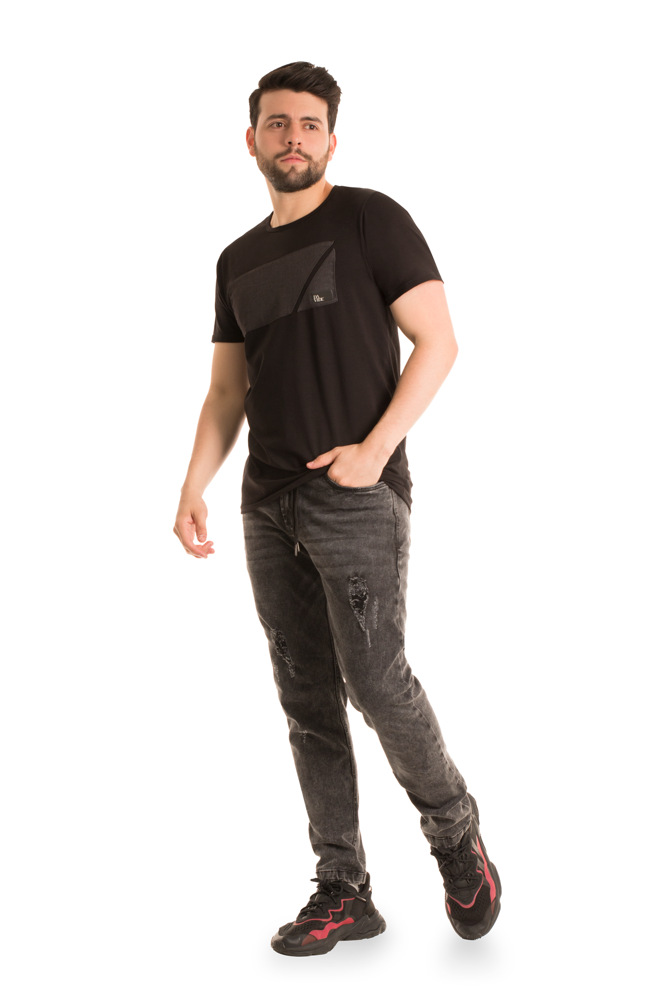 DAVIDE JEANS CLASSIC SLIM BLACK DISTRESSED DENIM